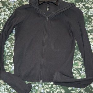 SKIMS Soot Black Cotton Ribbed Zip-Up